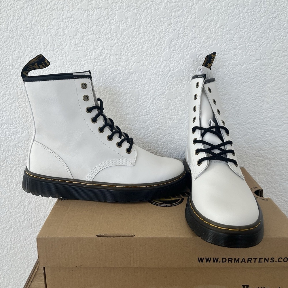 Dr. Martens Zavala Combat Boots US Women's size 8 White Leather size 6 UK